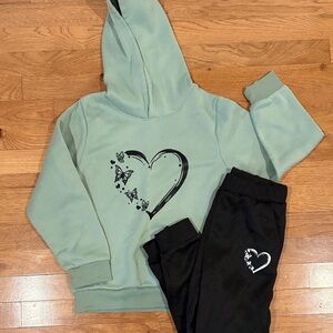 SHEIN Kids Mint Green Hoodie and Black Joggers Set